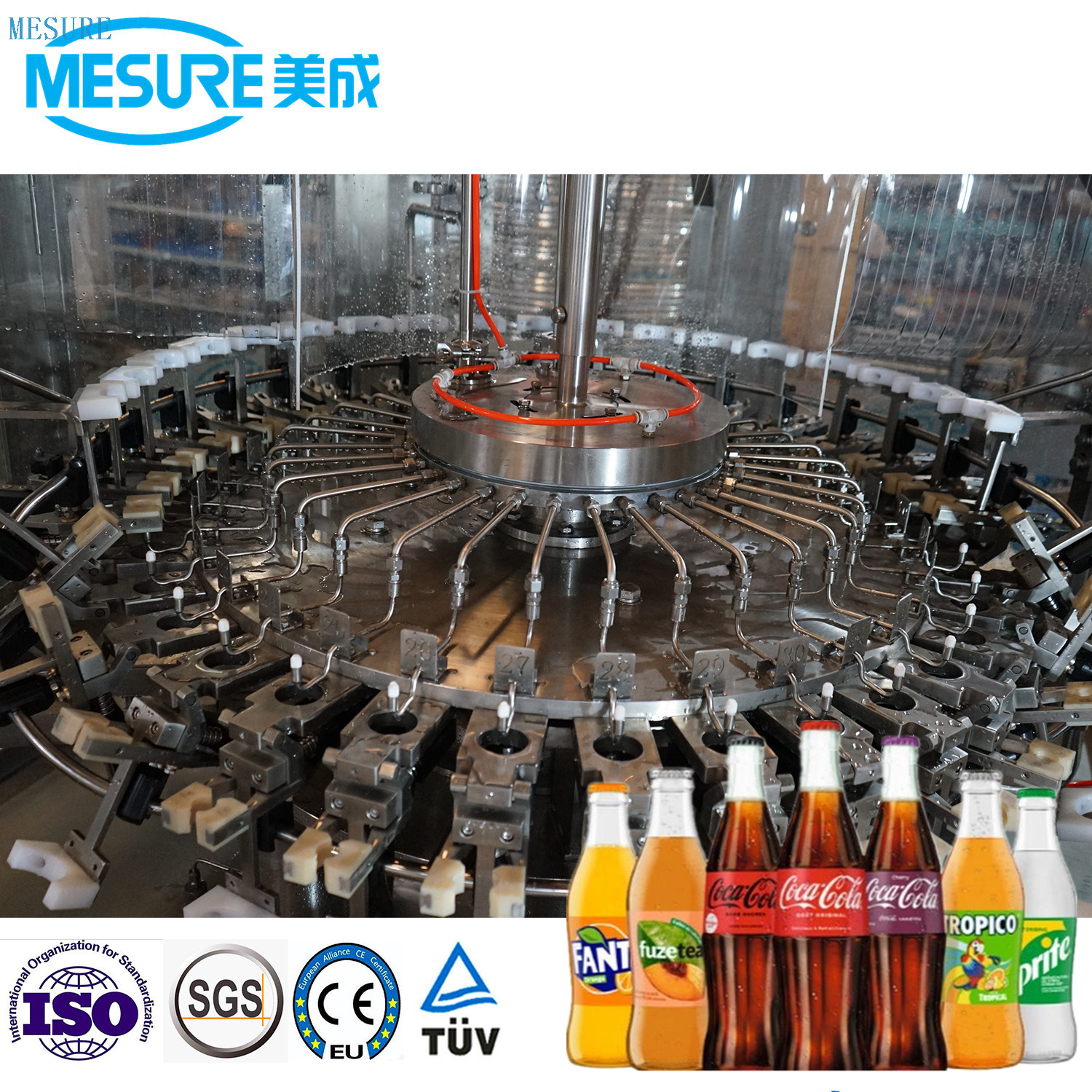 Automated Glass Bottle Carbonated Drink Bottling System Rinsing Filling Capping Line