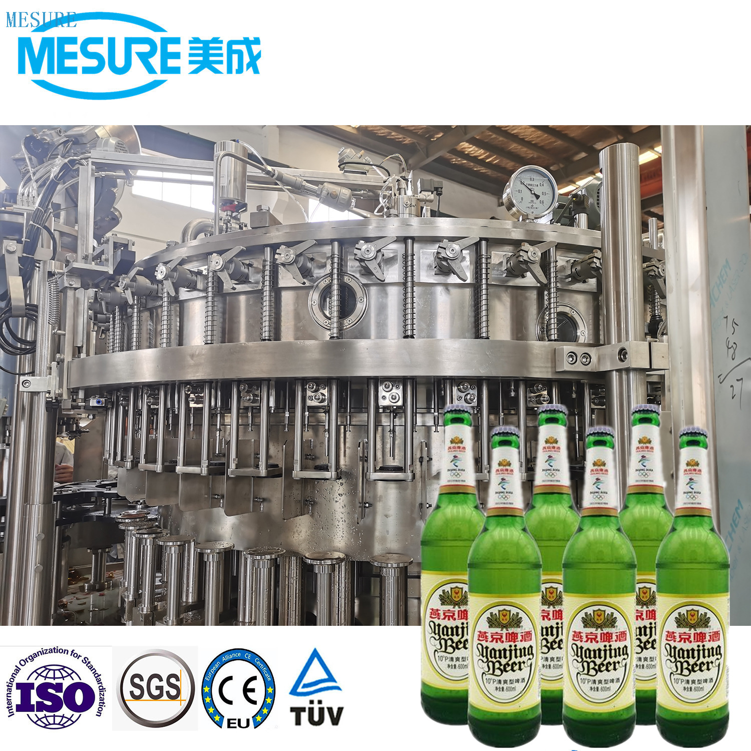 Glass Bottled Beer Filling Machine Crown Cap 