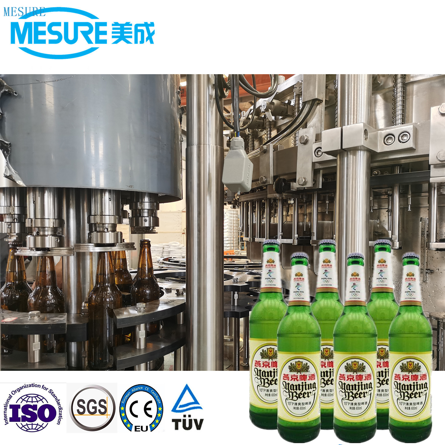 Glass Bottled Beer Filling Machine Crown Cap 