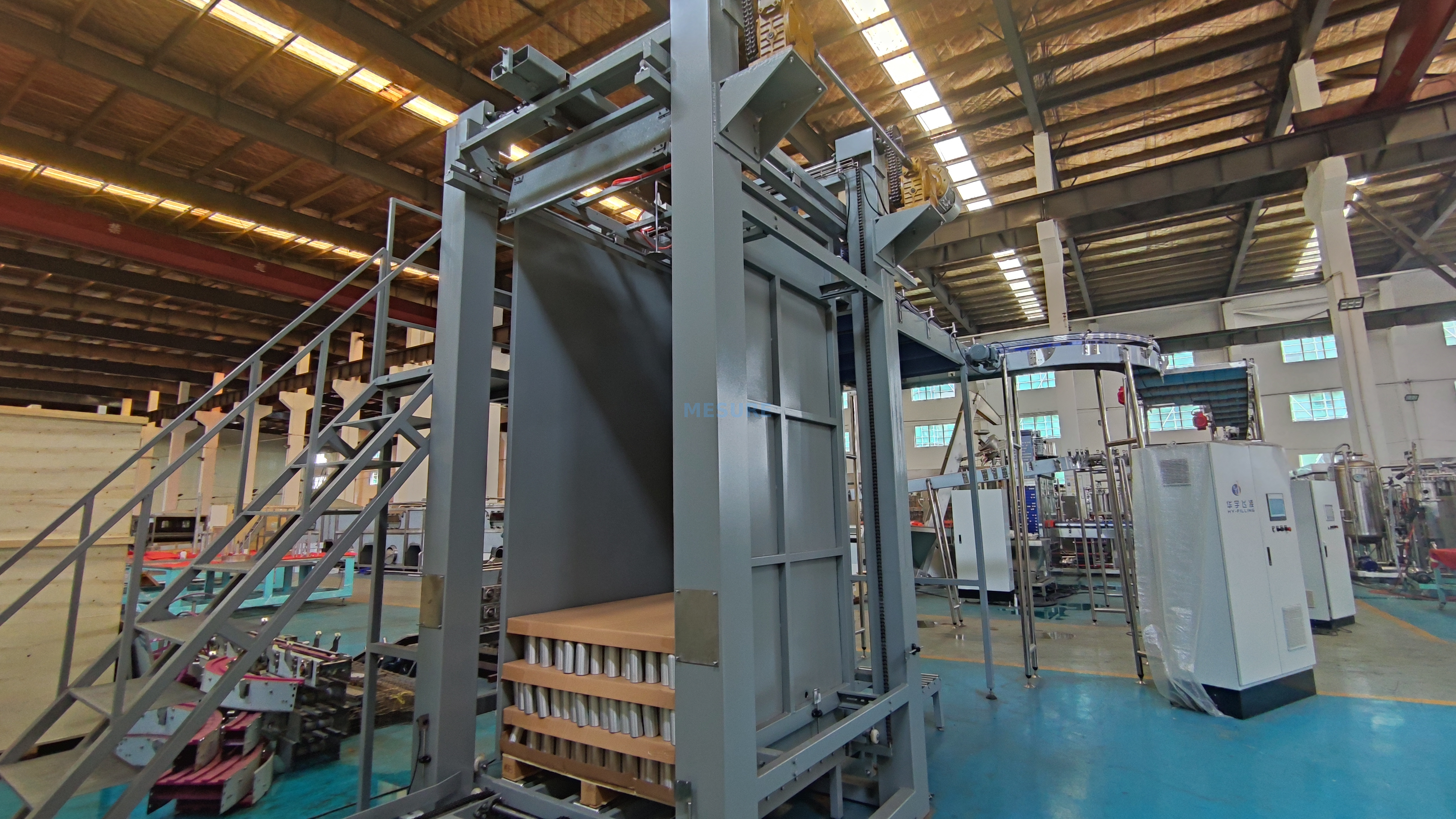Automatic Column Type Robot Gantry Carton Box Case Pack 5 Gallon Glass Bottle Can Barrel Stacking Palletizer System Machine Equipment