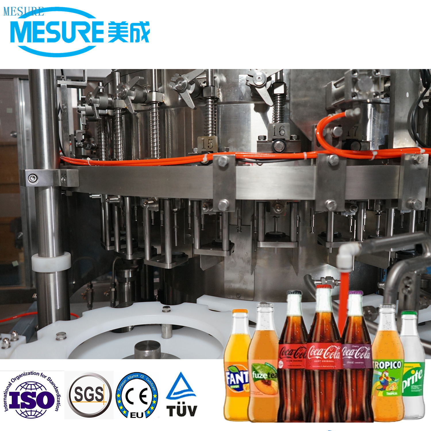 Automated Glass Bottle Carbonated Drink Bottling System Rinsing Filling Capping Line