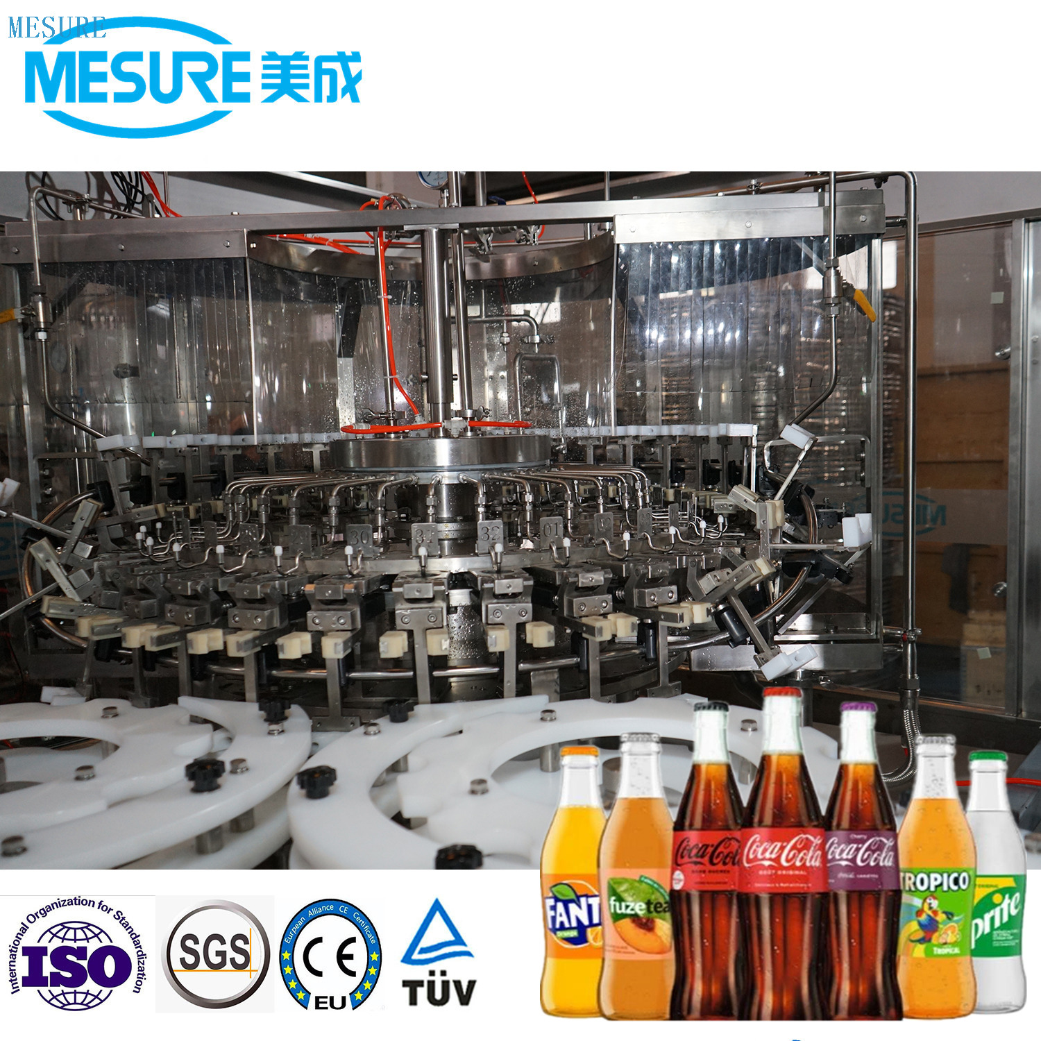 Automated Glass Bottle Carbonated Drink Bottling System Rinsing Filling Capping Line