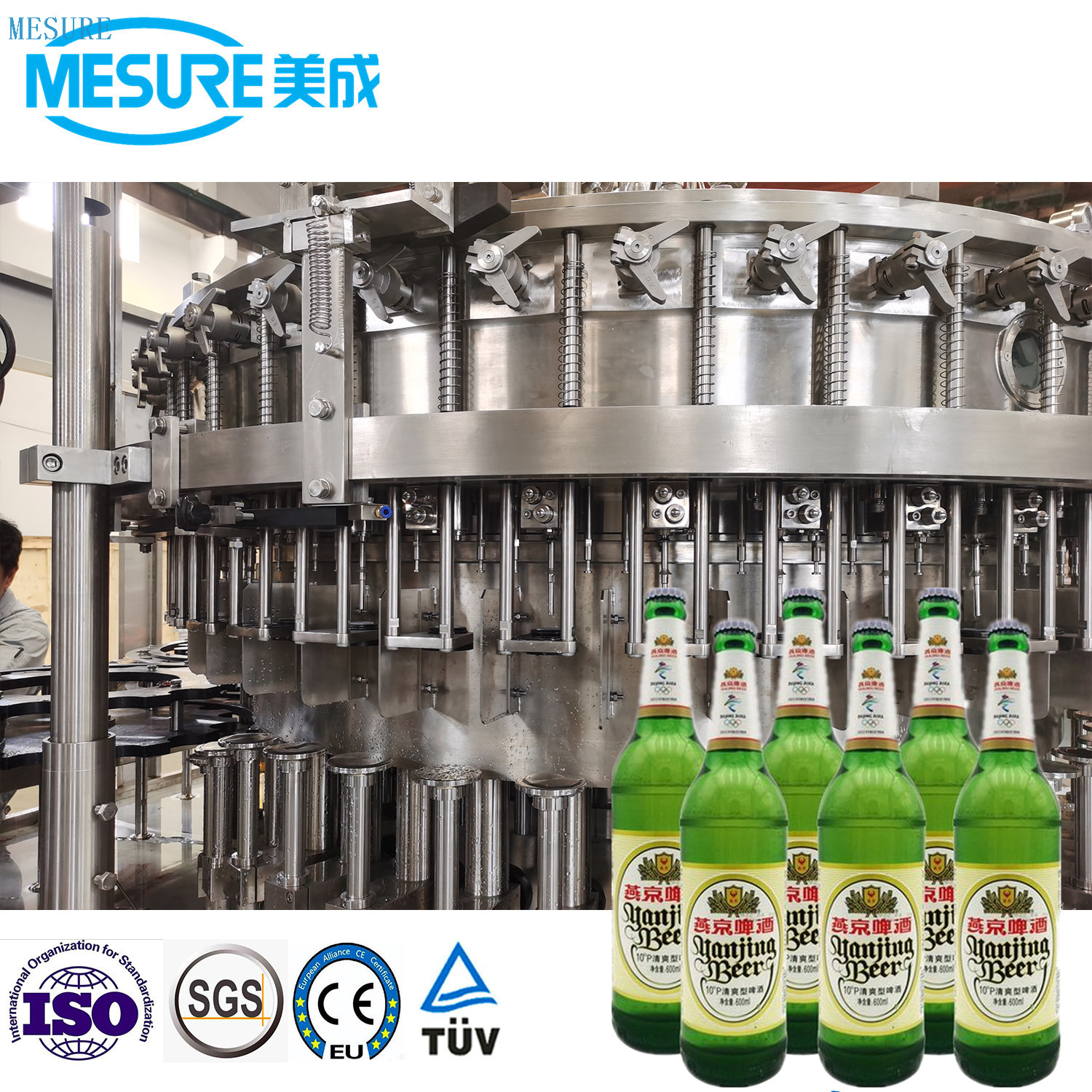 Glass Bottled Beer Filling Machine Crown Cap 